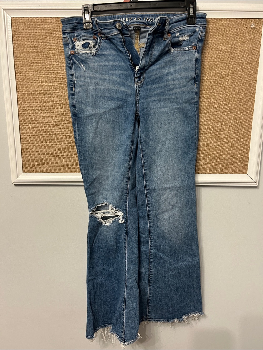 American Eagle Outfitters Distressed Medium Blue Flare Jeans